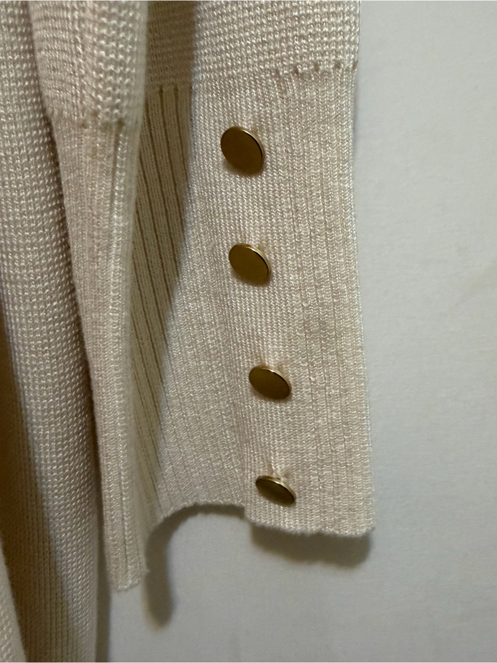 Cyrus Cream Open-Front Knit Cardigan with Gold Buttons - Picture 4 of 8